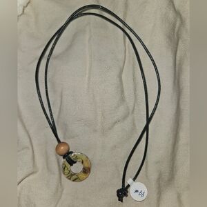 Sunflower Pendant w/ Decorative Bead on Black Cord Necklace - Homemade